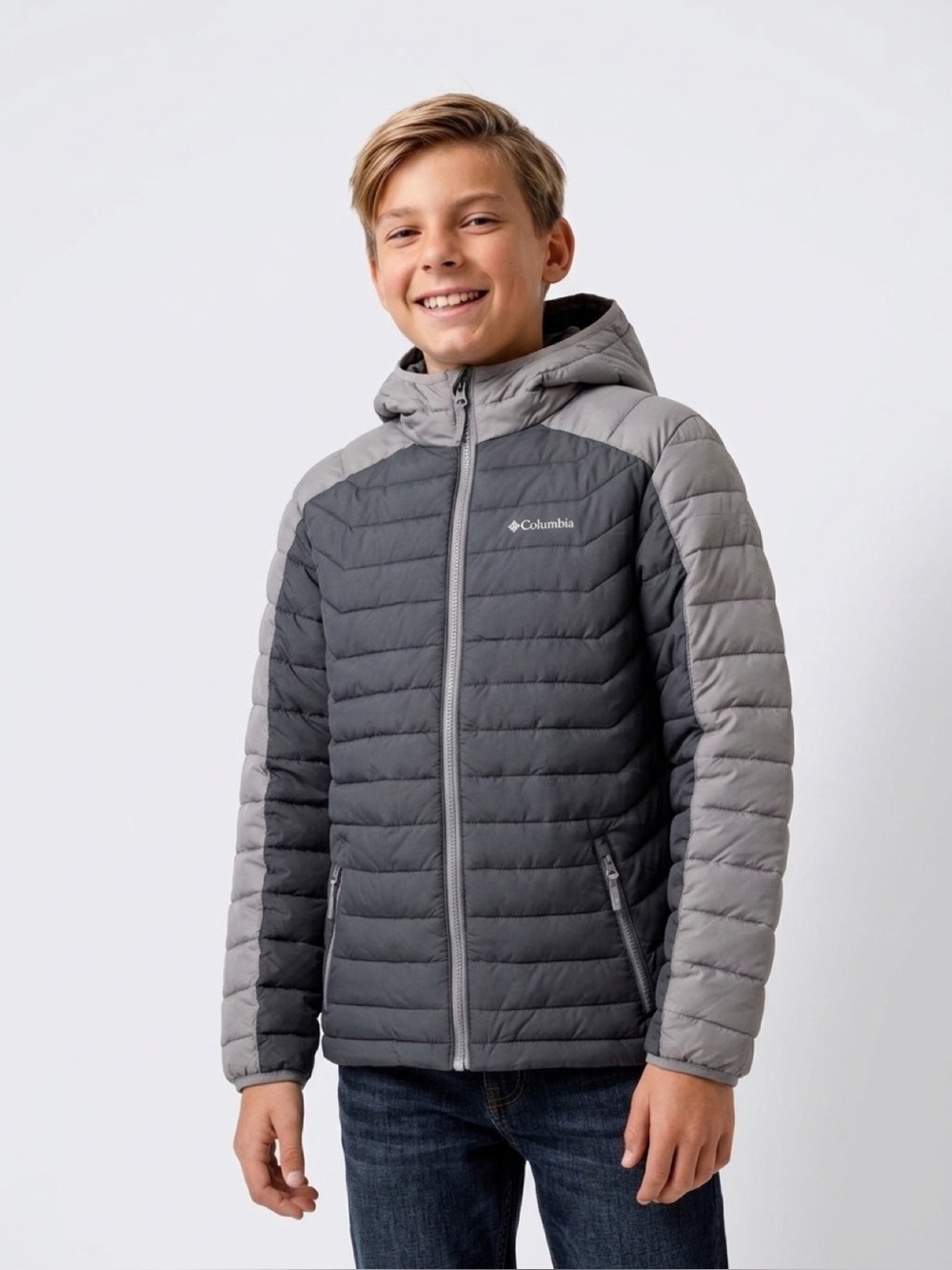 Columbia Two-Tone Gray Hooded Quilted Puffer Jacket